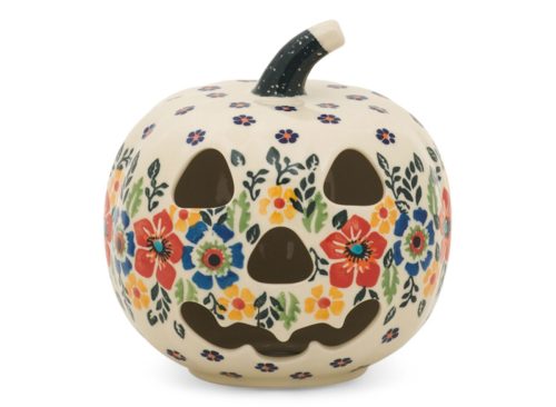 CERAMIKA WIZA Made In Poland 7in Painted Floral Jack O Lantern Decor