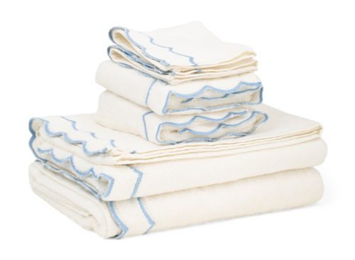 CHALETTI Made In Turkey 6pc Double Scalloped Embroidery Towels Bundle