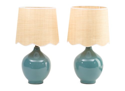 CRESTVIEW COLLECTION Set Of 2 21in Ceramic Table Lamps With Scalloped Shades