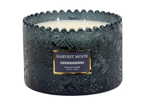 Candle Jar Glass Embossed Scal Navy