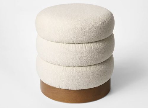 Clarkdale Channel Tufted Ottoman with Dark Wood Base Cream - Threshold™ designed with Studio McGee