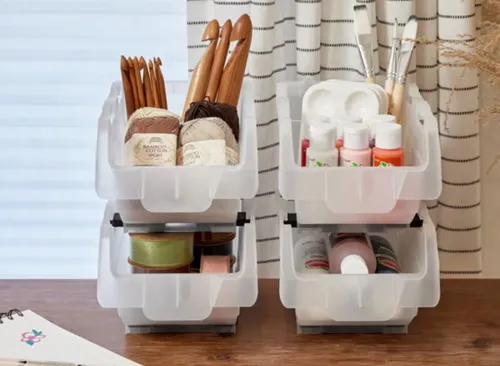 Clearly Stacking Storage Bins, 16-pack