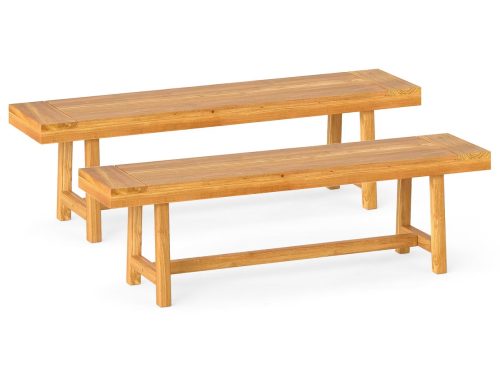 Costway 2PCS 63 Inch Solid Wood Bench Rustic Farmhouse Narrow Bench for up to 3 People