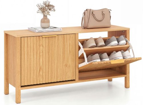 Costway Shoe Storage Bench Narrow Wooden Entryway Bench