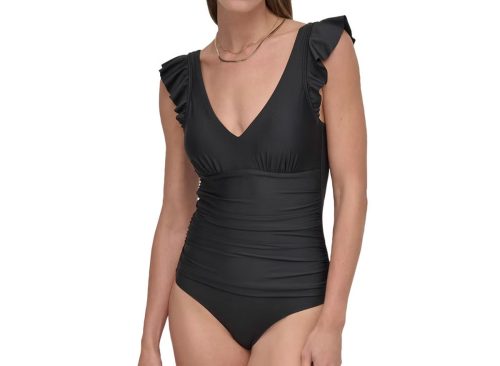 DKNY Womens Ruffle Sleeve One Piece Swimsuit
