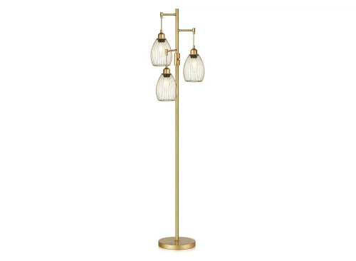 Dimmable Floor Lamp, Industrial Floor Lamps for Living Room, Gold Tree Lamp Standing Lamp Tall Lamps with 3 Elegant Teardrop Cage Head & 800 Lumens LED Bulbs for Living room Bedroom Office Dining Room