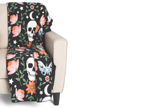 CHELSEA & THEODORE Floral Moth Skull Newport Chenille Throw