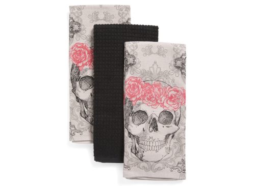 GRAMMERCY STUDIO Set Of 3 Floral Skull Kitchen Towels