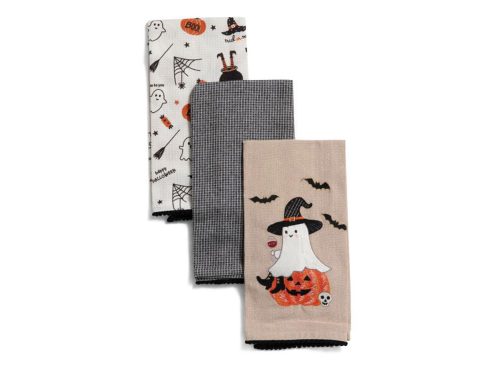 TAHARI HOME Set Of 3 Wine Ghosts With Pumpkins Kitchen Towels