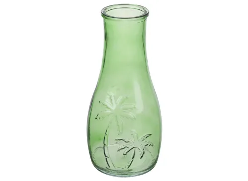 Glass Water Carafe with Embossed Palm Tree Design, 50 oz, 3 Assorted Colors