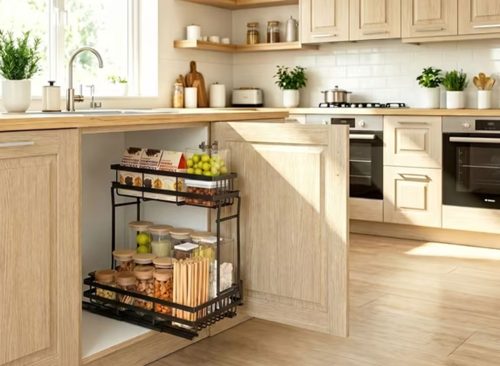 Glovv 2 Tier Metal Under Sink Organizers and Storage with Sliding Basket Kitchen Bathroom Pull Out Cabinet Organizer Shelf Under Sink Storage Shelf for Under Counter Storage Black