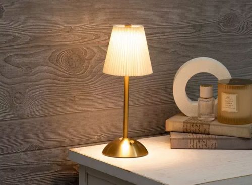 Gold Pleated LED Touch Lamp