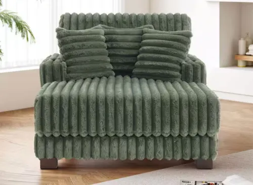 Green Faux Rabbit Fur Polyester Two Arm Chaise Lounge With Cup Holders Set of 1