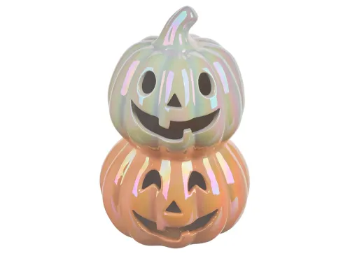 Halloween Light Up Ceramic Iridescent Pumpkin Shaped Décor, 2 Assorted Styles