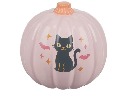Halloween Plastic Cat Printed Pink Glossy Pumpkin Decor 