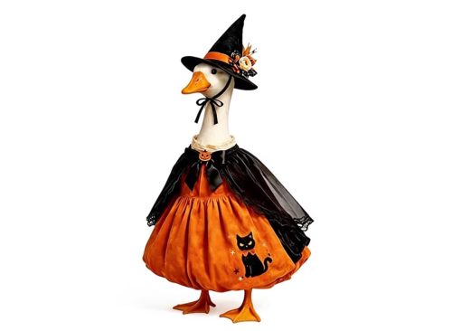 Halloween Witch Themed Dress And Hat Set For 19 To 23 Inch Porch Goose Statue Fall Yard Decor