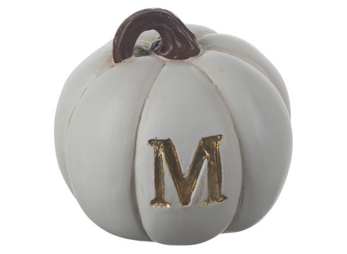 Harvest "M" White Pumpkin-Shaped Resin Mono Decoration