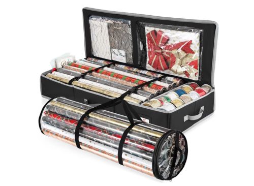 Hearth and Harbor Set of Holiday Christmas Wrapping Paper Storage Box and Wrapping Paper Storage Roll Gift Wrap Organizer Black
