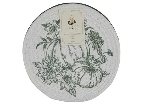 Holly Williams Fall Green Pumpkin Print Round Trivets