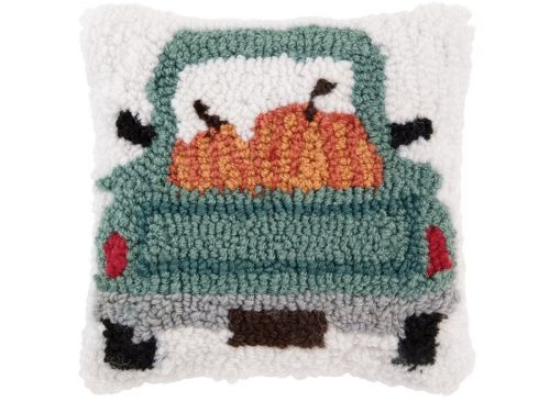 Home Pumpkin Pickup Truck Hooked Fall Mini Accent Pillow