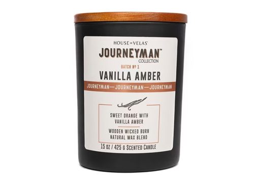 House of Velas, Journeyman Collection, Vanilla Amber Scented Candle, 15oz, Wooden Wick