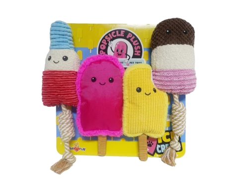 HugFun Popsicle Plush Dog Toy Multi Pack 4 Piece Set