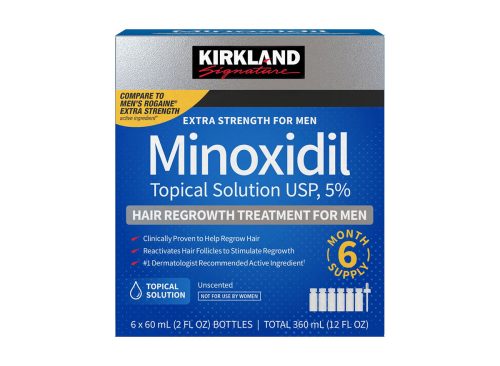 Kirkland Signature Hair Regrowth Treatment Extra Strength for Men 5 Percent Minoxidil Topical Solution 2 fl oz 6 pack