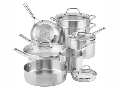 KitchenAid 3-Ply Base 11 Pcs Stainless Steel Cookware Induction Pots and Pans Set