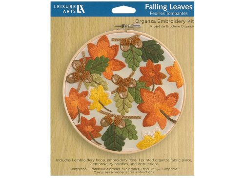 Leisure Arts Embroidery Kit 6" Falling Leaves - Embroidery Kit for Beginners and Adults, Cross Stitch Kits with Patterns, DIY Starter Set for Seasonal Craft Projects