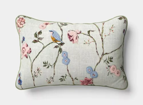 Lumbar Botanical Printed Throw Pillow Green