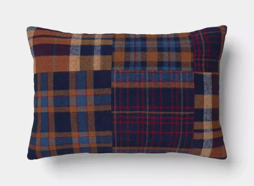 Lumbar Woven Plaid Patchwork Pillow