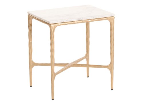 MADE IN INDIA 18x14x20 Marble Top Hammered Iron Rectangular Side Table