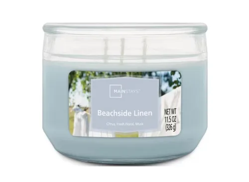Mainstays 3-Wick Glass Jar Candle, Beachside Linen, Blue, 11.5 oz