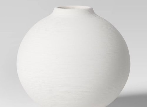 Modern Textured Ceramic Round Vase White Threshold Elegant Bud Vase for Tabletop Spot Clean
