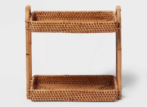 Natural Woven Tiered Vanity Bathroom Tray - Threshold™: Rattan Countertop Storage Accessory, Spot Clean