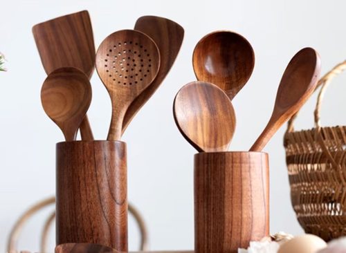 Opvise Premium Wooden Spatula Set for Non-Stick Cookware