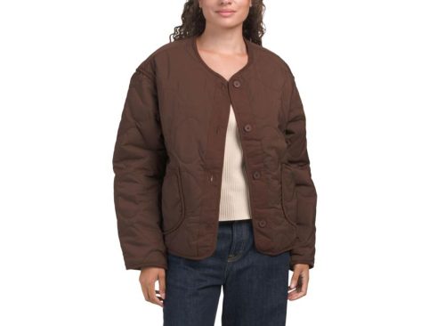 LE LIS Padded Quilted Long Sleeve Jacket With Round Neck