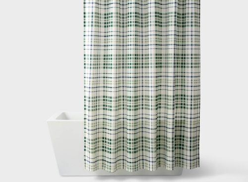 Plaid Dorm Shower Curtain Green/Blue - Room Essentials™