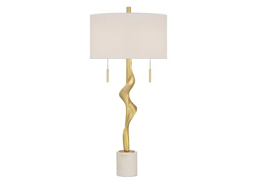 Possini Euro Design Montrose 31 3/4" Tall Sculpture Large Modern Glam Luxury End Table Lamp Pull Chain Gold Finish Marble Single Off-White Shade Living Room Bedroom Bedside Nightstand House Office
