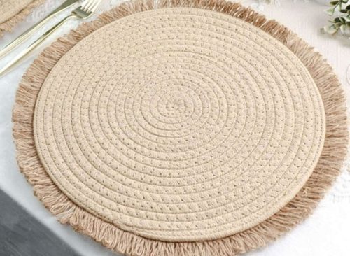 Round Natural Rustic Burlap Jute Placemats Fringed Edges