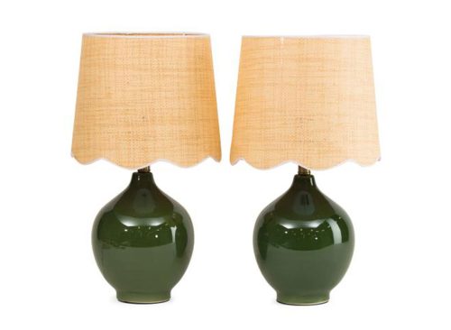 Set Of 2 21in Ceramic Table Lamps With Scalloped Shades