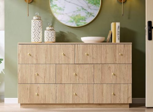 SinCiDo 8 Drawer Fluted Dresser, 55" Wide Wood Chest of Drawers with Deep Storage
