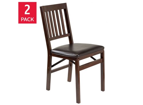 Stakmore Wood Folding Chair with Bonded Leather Seat, Espresso, 2-pack