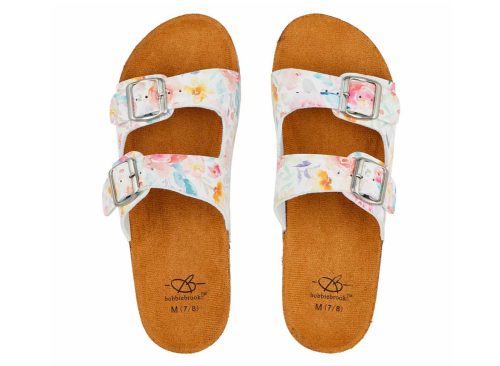 Summer Ladies Cork Footbed Floral Double-Buckle Sandals, 2 Assorted Patterns