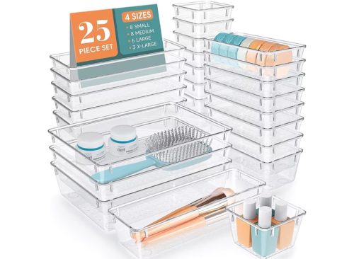 TAIMASI 25 Pcs Clear Plastic Drawer Organizer Set