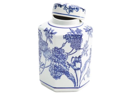 THREE HANDS 9in Floral Chinoiserie Ceramic Jar With Lid