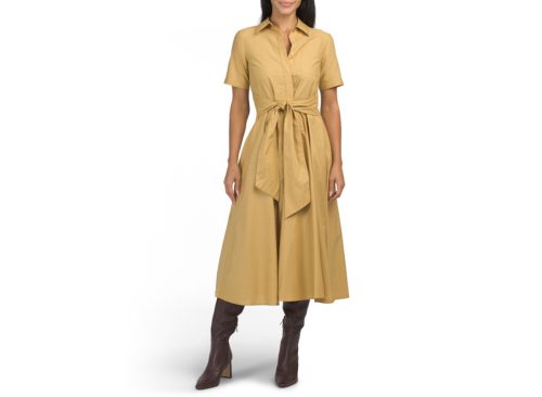 TOCCIN Megan Short Sleeve Tie Front Midi Shirt Dress