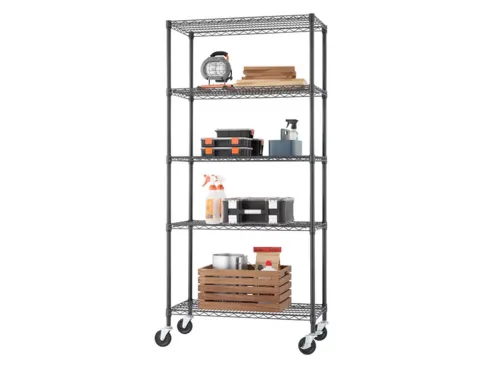 TRINITY 5-tier Wire Shelving Rack, 36" x 18" x 72", Includes Wheels