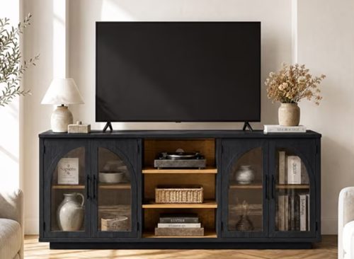 TV Console with Arched Glass Cabinets