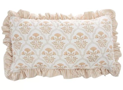 Tan And Yellow Floral Lumbar Pillow